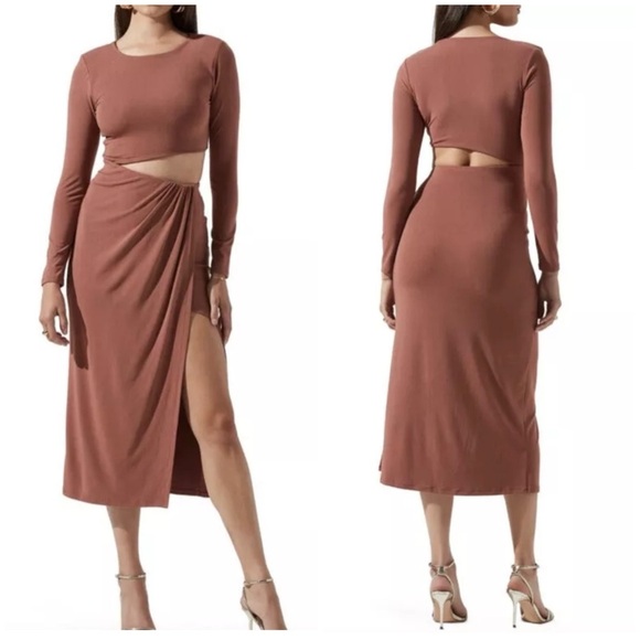 Astr Dresses & Skirts - ASTR the Label Westwood Dress XL Pink Cutout Midi Stretch Jersey Sexy Revolve